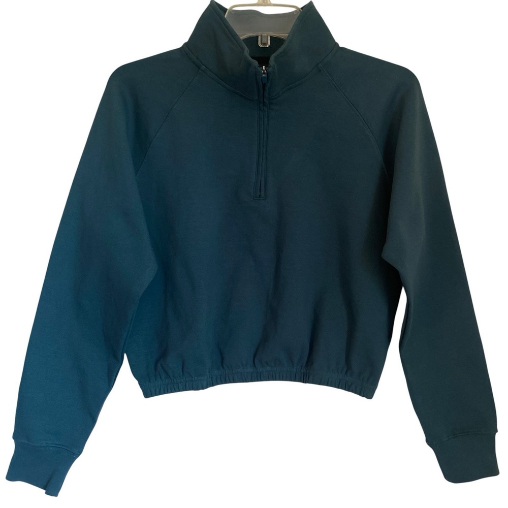Born Primitive Cropped Sweatshirt 1/2 Zip Women XS Green  Athleisure Oversized